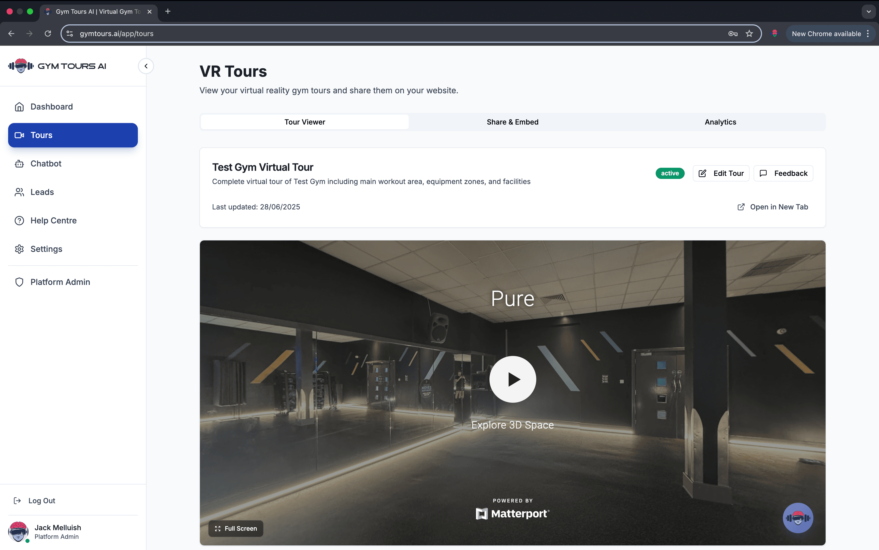 VR Tours dashboard screenshot